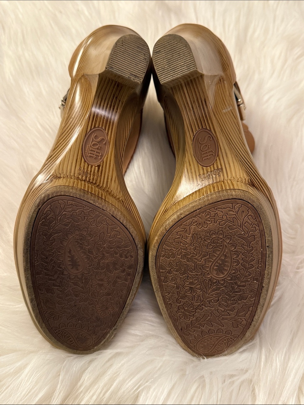 Sofft Cognac Tan Peep-Toe Leather Heels with Ankle Buckle - Picture 6 of 6